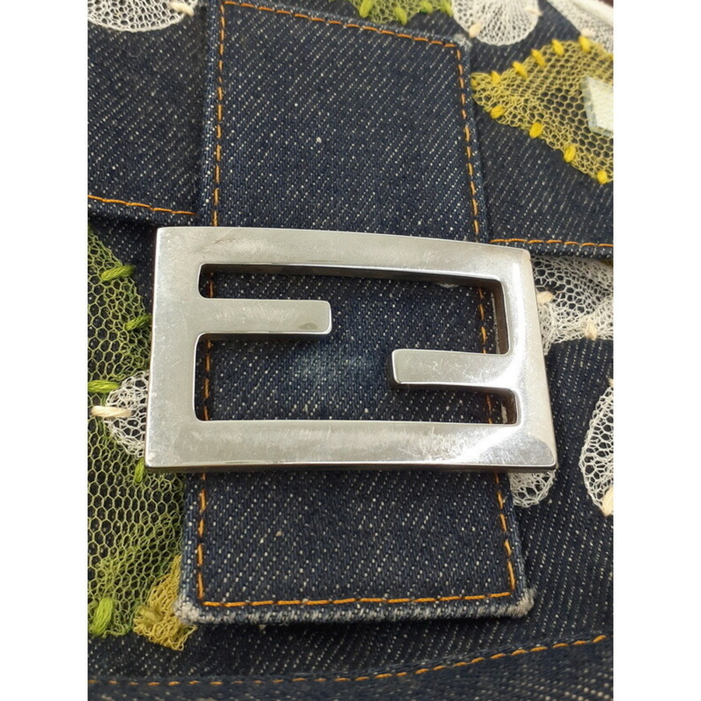 FENDI Flower Denim Mamma Bucket Handbag - Picture 6 of 9